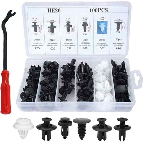 100 Clips de fixation, plastique, outil de démontage inclus, clips universels, garnitures carrosserie, panneaux de porte (1/5)