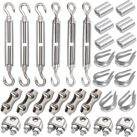 M5 Turnbuckle Set of 30, Clamp Kit with M5 Stainless Steel Tensioner, 3mm Stainless Steel Cable Clamp, 3mm Cable Sleeve and 3mm Aluminum Crimping Pliers (1/5)