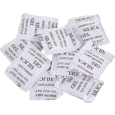 Ecleanfy - Lot de 200 sachets de gel de silice déshydratant, non toxique, absorbant l'humidité, protégeant de l'humidité et de la corrosion. Dimensions : 4,00 x 3,50 x 0,50 cm. (1/4)