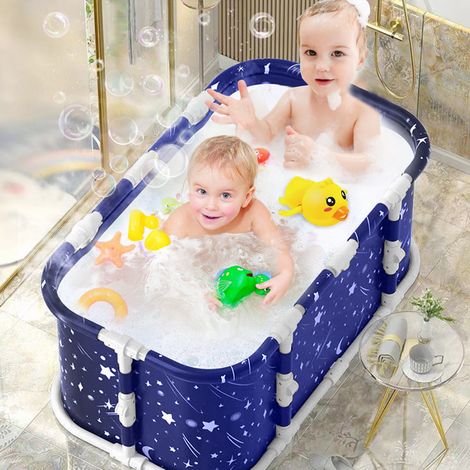 FIANAO – Baignoire pliable adulte 115 cm – cadre renforcé, double évacuation, une touche – 115 × 60 × 50 cm, bleu étoilé (1/5)