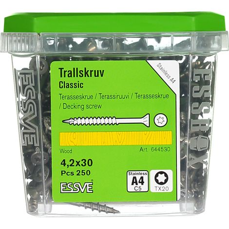 Tornillos para tarimas de madera ESSVE CLASSIC resistentes a los ácidos, tamaño A4, 4,2 x 30 mm, 250 unidades. (1/2)