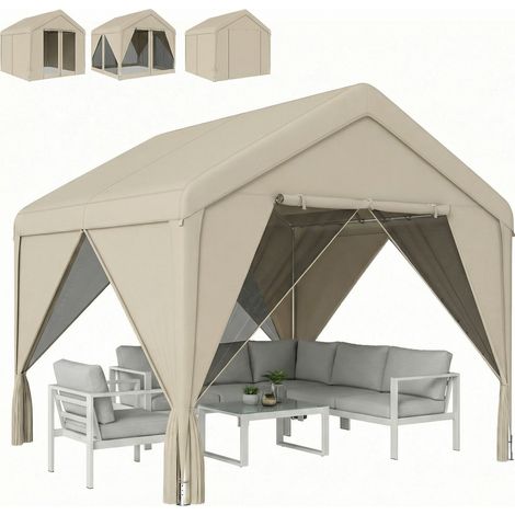 Outsunny 3 x 3 m Outdoor Patio Gazebo with Netting and Curtains, Khaki