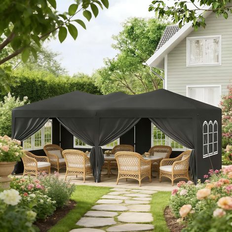 Gazebo pieghevoli con pareti rimovibili, altezza regolabile, borsa da trasporto, 3x6 m, in tessuto Oxford grigio