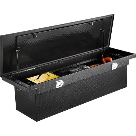 VEVOR Boite a outils pour camion robuste en aluminium a texture diamant, 1771x304x366 mm, coffre a outils etanche pour benne de camionnette, camping-car, avec serrure, cles et poignees laterales, noir