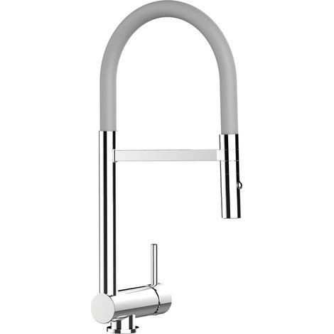 Rubinetto abbattibile miscelatore lavello fontana cucina VIZIO canna abbattibile 6 cm per sottofinestra - canna grigia movibile e doccia due getti staccabile (1/5)