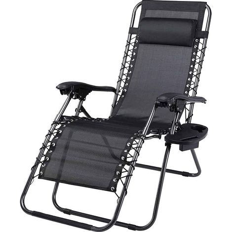 Sedia Poltrona Giardino Gravita Zero Pieghevole Acciaio Texilene + Vassoio Nero
