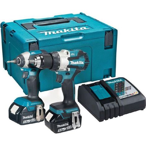 Makita DLX2507TJ Ensemble 18V Perceuse à percussion + Visseuse à percussion avec 2 batteries et mall (1/5)