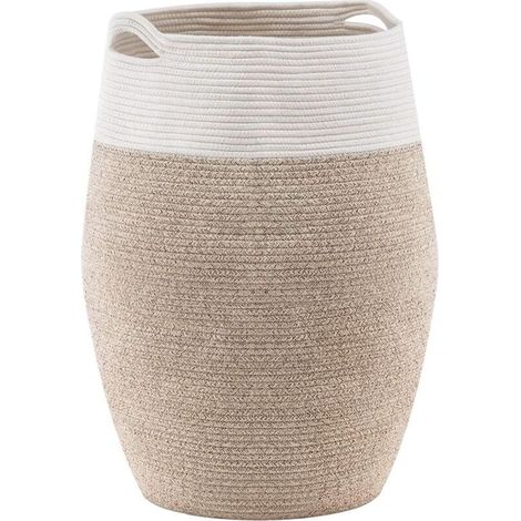 Cesto de ropa grande de cuerda de algodón trenzada, para lavadero o dormitorio, 65 cm de alto, marrón.
