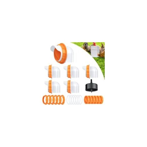 Comedero automático para aves de corral de fabricación casera, con 6 puertos, 6 tapones y 1 broca, kit de alimentación por gravedad reutilizable y resistente a la intemperie para cubos, palanganas y b