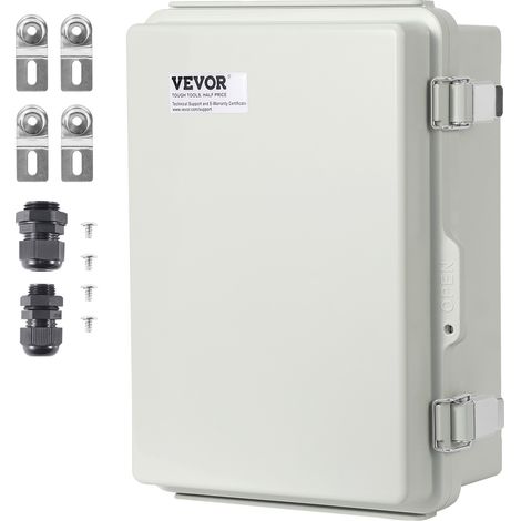 VEVOR Scatola di Giunzione Elettrica, 300x200x180mm in Plastica ABS Coperchio incernierato, Chiusura in Acciaio Inox, Impermeabile IP67 Antipolvere per Progetti Elettrici allAperto