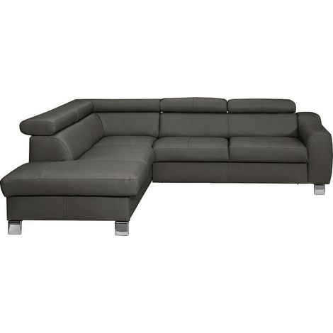 Canapé d'angle en cuir italien de luxe 5 places ASTRIDO, gris foncé, angle gauche