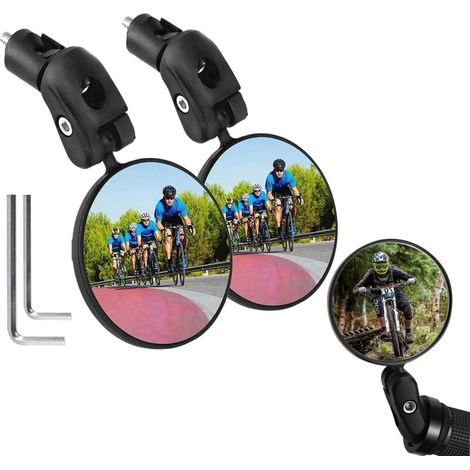 1 Paire de Rétroviseur Vélo,Rétroviseurs de vélo convexes en verre HD de sécurité,Installation sur Guidons Incurvés, Vision Large et Claire, Rotation 360°, Réglable 180°, Diamètre 50mm, Noir