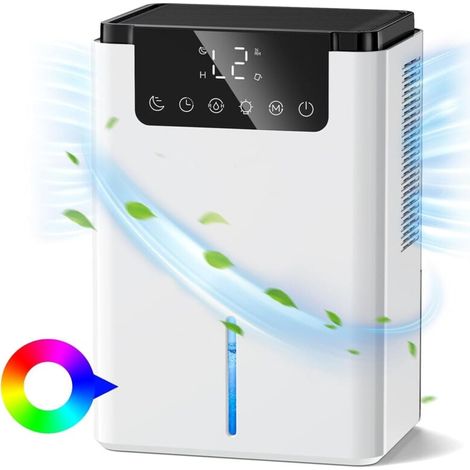 Deshumidificateur d air 2500ML,Deshumidificateur Anti Moisissure Déshumidificateurs Portable avec Dégivrage Automatique,avec Mode Veille,LED Colorées,Minuterie Pour Bain,Chambre à Coucher,Armo (1/4)