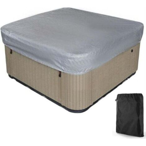 Bache d'extérieur pour Spa Housse de Bain à Remous Carrée Etanche Couverture de Spa en Tissu Polyester 190T Anti-poussière Anti-UVavec Un Sac de Rangement ,Noir——Gris 207×207×30cm-- (1/5)