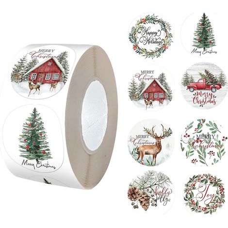 Autocollants de Noël, 1000pcs Autocollants Ronds de Noël, Etiquette Autocollantes Noel, Noël Autocollants Rouleau, Ronde Etiquette Cadeau Noel, Pour Cartes Enveloppes Cadeaux Boîtes (Vert) (1/5)