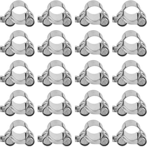 Abrazaderas miniatura de acero inoable anticorrosión para mangueras, paquete de 20 unidades, para mangueras de vehículos - Diámetro 20-22 mm (1/5)