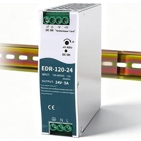 24V 120W 5A DIN Rail Power Supply, 100-240V to 24V Transformer, Switching Power Supply for Industrial Automation, Surge Protection and Short Circuit Protection (1/5)