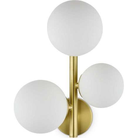 Applique laiton satiné 3 globes verre blanc Perlage (1/5)