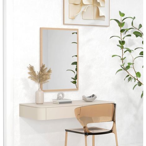 Specchio da parete rettangolare 50 x 70 cm con 4 ganci, cornice MDF effetto legno naturale (1/5)