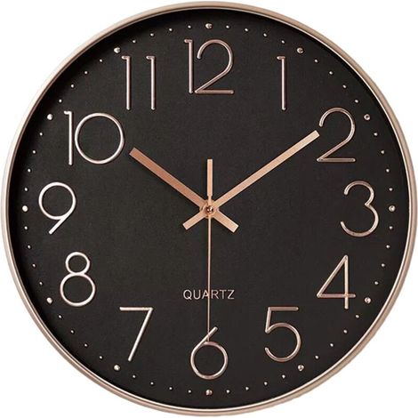 Horloge Murale Moderne Silencieuse à Quartz 25cm - Chiffres Surdimensionnés Ronde (Or Rose)