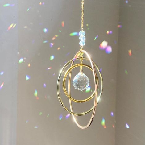 1 Attrape-Soleil Cristal K9, Prismes Verre, Anneaux Laiton, Décoration Fenêtre Jardin