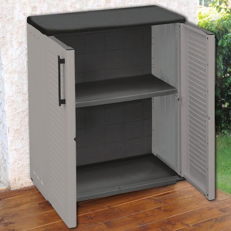 Armoire polyvalente multi-usines ou interne, armoire basse avec 2 portes et 1 étagère en polypropylène, 68x37h84 cm, couleur grise (1/5)