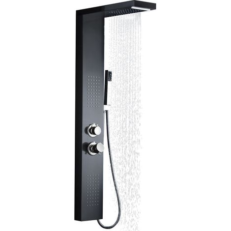 Colonne de -DOUche thermostatique Noir Panneau de -DOUche, Système de -DOUche en acier inoxydable brossé,Avec -DOUche à effet pluie,cascade HENGMEI-DOU