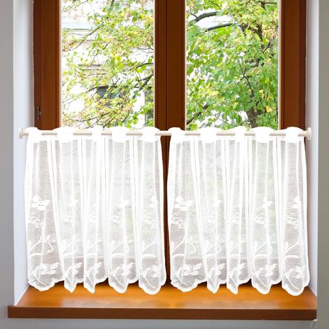 Rideaux de la Cuisine Moderne,Rideau Court Blancs avec Motifs Délicats de Papillons et de Jacquard Floral,Rideaux Transparants,Rideau Décorant Le Salon Chambre 75 x 60 cm (L x H) 2pcs