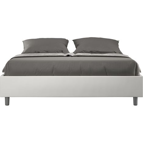 Cadre de lit 140x190 cm simili cuir blanc Agora-Option Avec sommier et sans coffre (1/5)