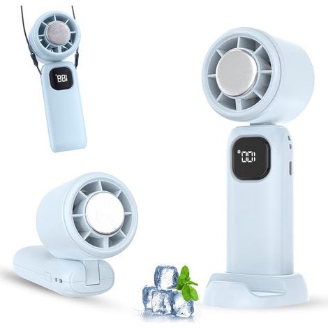 Ventilatore portatile ricaricabile tramite USB,piccolo ventilatore tascabile,5 velocità del vento,effetto neve rinfrescante,blu (1/2)