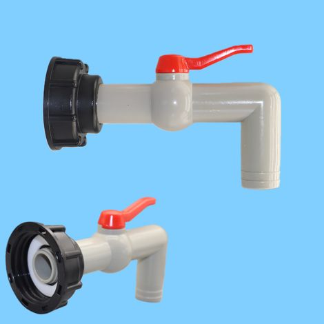 Adaptateur de robinet pour cuve IBC (filetage grossier S60X6), sortie 1/2" avec vanne et raccord rapide pour tuyau d'arrosage (coude à 90° 1/2")