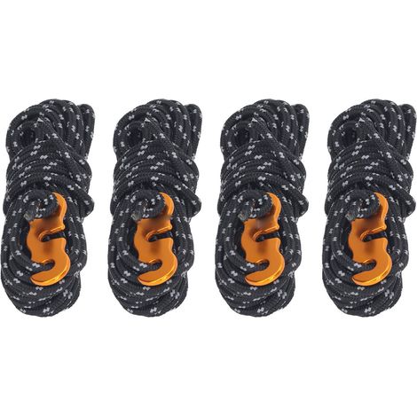 4 Cordes de Tente Réfléchissantes Noires 3mm x 4m, Résistance 260kg pour Randonnée Camping Extérieur