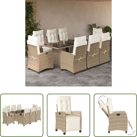 Gartenstuhl - 9-tlg. Garten-Essgruppe mit Kissen Beige Poly Rattan (1/5)