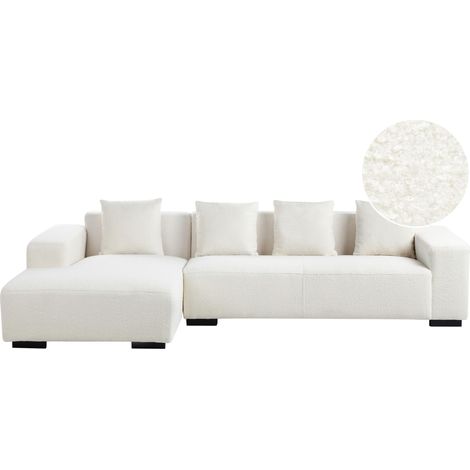 Corner Sofa 4 Seater LUNGO Boucle White Right Hand