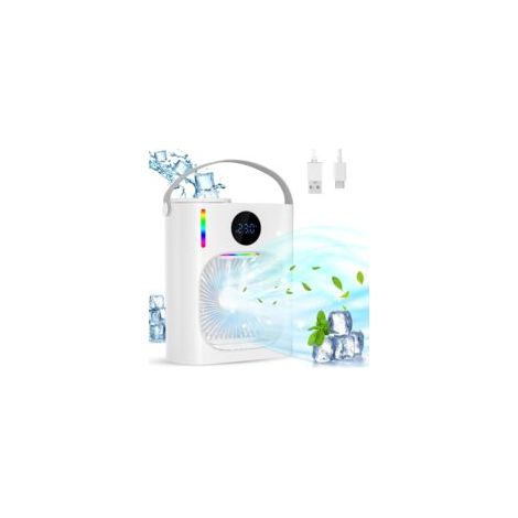 Nannigr Climatiseur Mobile, Climatiseur Portable Silencieux 900ML, 4 en 1 Refroidisseur d'Air, USB Mini Air Climatiseur Ventilateur, 3 Vitesses, 2 Modes de Brumisation, Mini Climatiseur pour Chambre