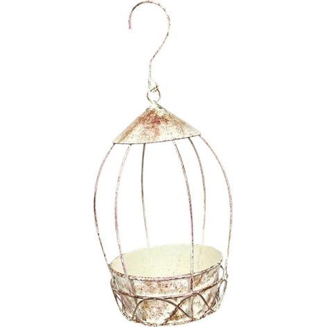 Jardinière Suspendue en Forme Cage à Oiseaux, Support pour Plantes, Accessoire Simple, Polyvalent et Compact, Pot Fleurs décoratif pour Bureau, Blanc en Détresse (1/5)