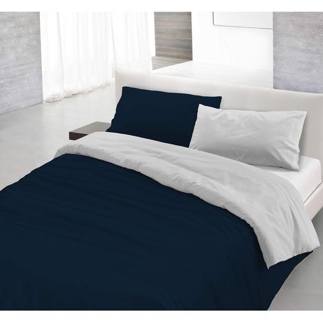 Italian Bed Linen Natural Color Parure Copri Piumino, 100% Cotone, Blu Scuro/Grigio Chiaro, Piazza e Mezza, 2 unità (1/5)