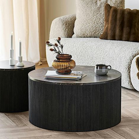 Table basse ronde effet marbre brun pied strié Ø80 cm TORANO (1/4)