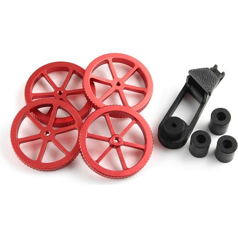 Zubehör für den 3D-Drucker: Heizbett, rote Muttern (4 Stück) + Druckset mit Silikonsäulen (3 oben und 1 unten).