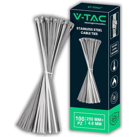 100 Colliers de Serrage pour Câbles en Acier Inoxydable - LONGUEUR : 25 CM - Lot de 100 PIÈCES - Largeur 4,6 mm - Attaches-Câbles Câblage - Serre-Câbles Électricien, Mécanicien, Tuyaux (1/5)