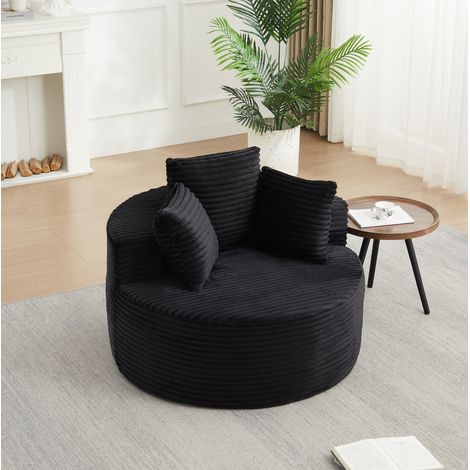 REDOM sillón lounge redondo, con 3 cojines, reposabrazos anchos, tejido de pana, espuma con muelles, negro (1/5)
