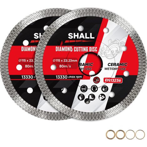Disques à tronçonner diamantés 115 mm (4,5"), X-Mesh Turbo super fin pour meuleuse d'angle, porcelaine et céramique, alésage 22,23 mm avec anneaux de réduction 16 mm et 20 mm (1/5)
