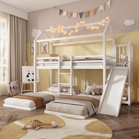 letto salvaspazio 90x200 triplo con scivolo bianco HAVRYA (1/5)