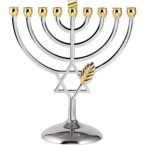 Hanukkah Menorah,Améliorez Les Tasses avec des Broches intégrées,Bougeoirs Etoile de David 9 Branches, plaqué Argent Pleine Grandeur Non Terni (1/4)