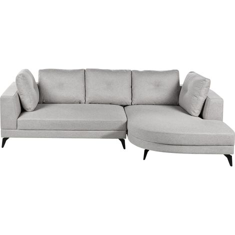 Left Hand Corner Sofa Grey Faux Linen Upholstery Water-Repellent Black Iron Legs Modern with Cushions MARUM