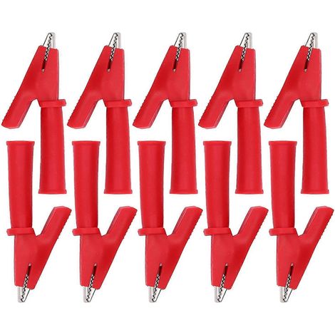10 Stück Messleitungen mit Krokodilklemmen aus Messing, PVC-isoliert, Sicherheitsklemmen für Multimeter für 4-mm-Bananenstecker, Rot