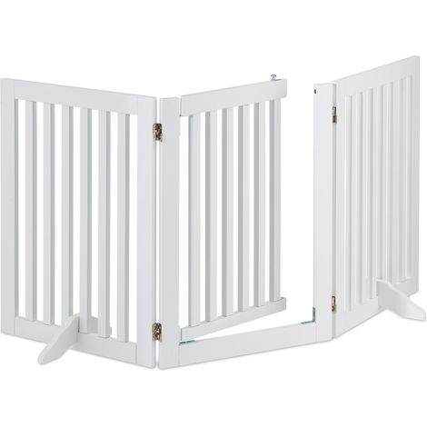 Relaxdays Safety Gate with Door and Feet, Retractable, for Children & Pets, Free-Standing Barrier, HxW: 70x154 cm, White