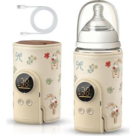 Chauffe-biberon portable sans fil (lapin bouquet) 8000mAh, Écran LED, 6 niveaux de température 38-50°C, Pour lait maternel et voyages, Nomade (1/5)