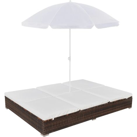 Bain de soleil Chaise de jardin - Transat de jardin avec parasol Résine tressée Marron BV283994 - BonneVie (1/5)