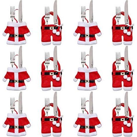 12 Pièces Porte Couvert Noël Décoration de Table Noël Cadeaux de Noël (Costumes du Père Noël) (1/5)